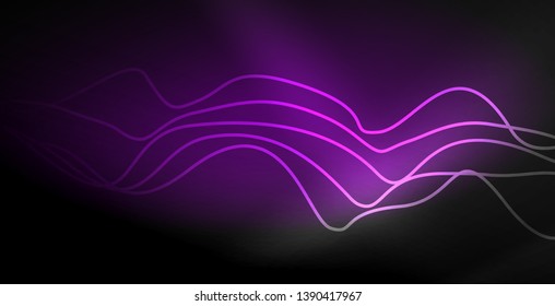 Glowing abstract wave on dark, shiny motion, magic space light. Vector techno abstract background