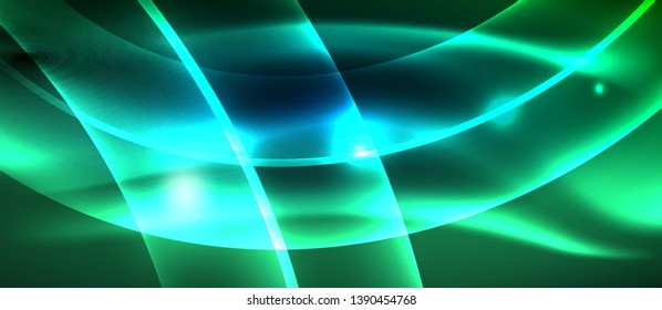 Glowing abstract wave on dark, shiny motion, magic space light. Vector techno abstract background