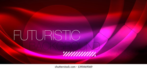 Glowing abstract wave on dark, shiny motion, magic space light. Vector techno abstract background