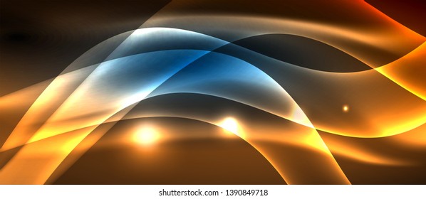 Ola abstracta brillante en movimiento oscuro y brillante, luz espacial mágica. Fondo abstracto Vector Techno