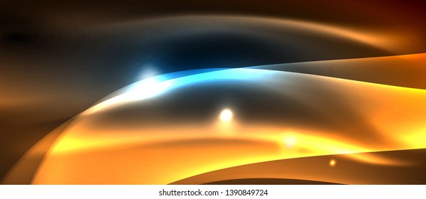 Glowing abstract wave on dark, shiny motion, magic space light. Vector techno abstract background