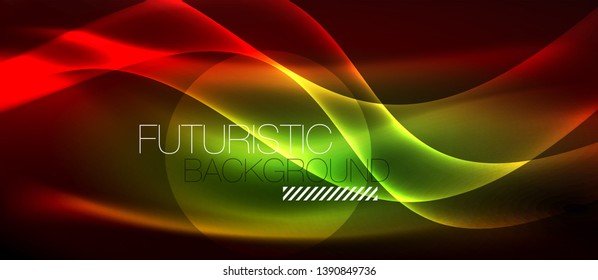Glowing abstract wave on dark, shiny motion, magic space light. Vector techno abstract background