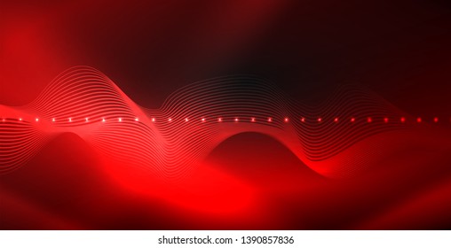 Glowing abstract wave on dark, shiny motion, magic space light. Vector techno abstract background