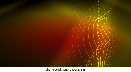 Ola abstracta brillante en movimiento oscuro y brillante, luz espacial mágica. Fondo abstracto Vector Techno