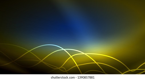 Ola abstracta brillante en movimiento oscuro y brillante, luz espacial mágica. Fondo abstracto Vector Techno