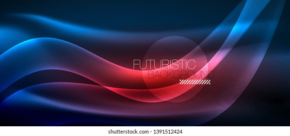 Glowing abstract wave on dark, shiny motion, magic space light. Vector techno abstract background