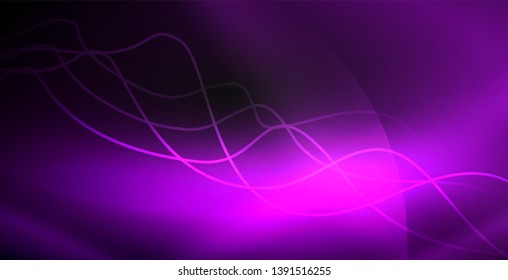 Glowing abstract wave on dark, shiny motion, magic space light. Vector techno abstract background