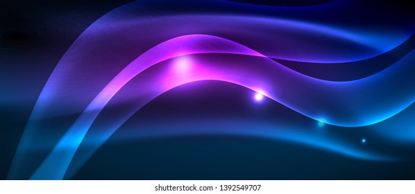 Ola abstracta brillante en movimiento oscuro y brillante, luz espacial mágica. Fondo abstracto Vector Techno