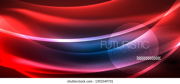 Glowing abstract wave on dark, shiny motion, magic space light. Vector techno abstract background