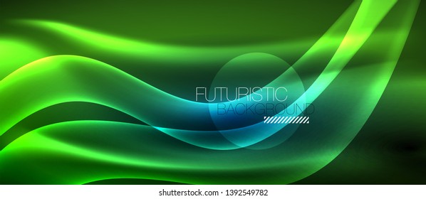Ola abstracta brillante en movimiento oscuro y brillante, luz espacial mágica. Fondo abstracto Vector Techno