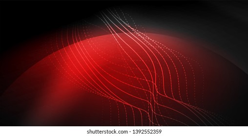 Glowing abstract wave on dark, shiny motion, magic space light. Vector techno abstract background