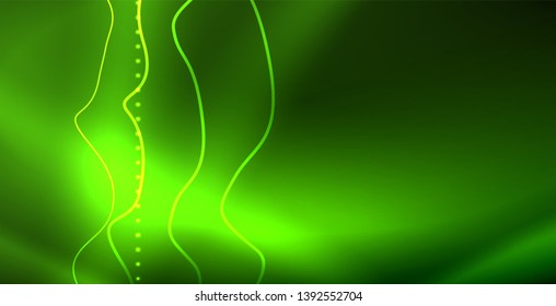Ola abstracta brillante en movimiento oscuro y brillante, luz espacial mágica. Fondo abstracto Vector Techno