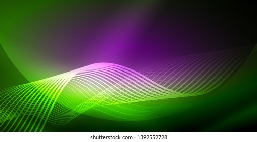 Ola abstracta brillante en movimiento oscuro y brillante, luz espacial mágica. Fondo abstracto Vector Techno