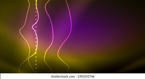 Ola abstracta brillante en movimiento oscuro y brillante, luz espacial mágica. Fondo abstracto Vector Techno