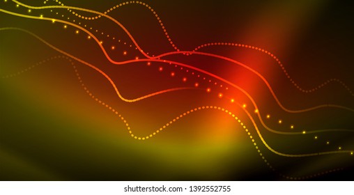 Ola abstracta brillante en movimiento oscuro y brillante, luz espacial mágica. Fondo abstracto Vector Techno