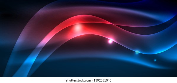 Glowing abstract wave on dark, shiny motion, magic space light. Vector techno abstract background