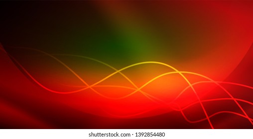 Glowing abstract wave on dark, shiny motion, magic space light. Vector techno abstract background