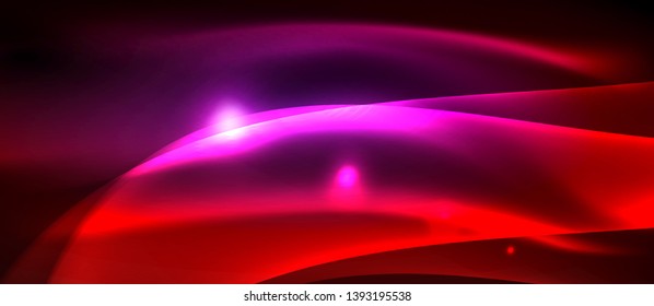 Glowing abstract wave on dark, shiny motion, magic space light. Vector techno abstract background