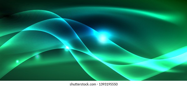 Glowing abstract wave on dark, shiny motion, magic space light. Vector techno abstract background