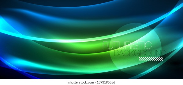 Glowing abstract wave on dark, shiny motion, magic space light. Vector techno abstract background