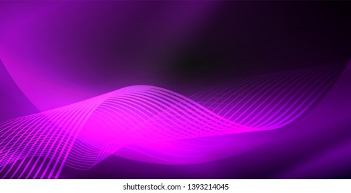 Glowing abstract wave on dark, shiny motion, magic space light. Vector techno abstract background