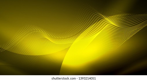 Glowing abstract wave on dark, shiny motion, magic space light. Vector techno abstract background