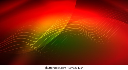 Glowing abstract wave on dark, shiny motion, magic space light. Vector techno abstract background