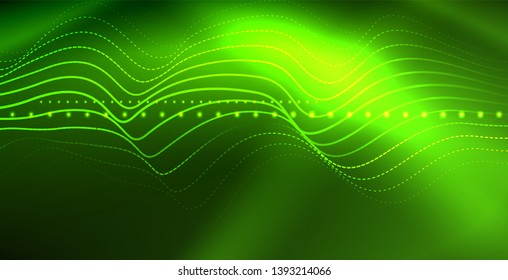 Ola abstracta brillante en movimiento oscuro y brillante, luz espacial mágica. Fondo abstracto Vector Techno