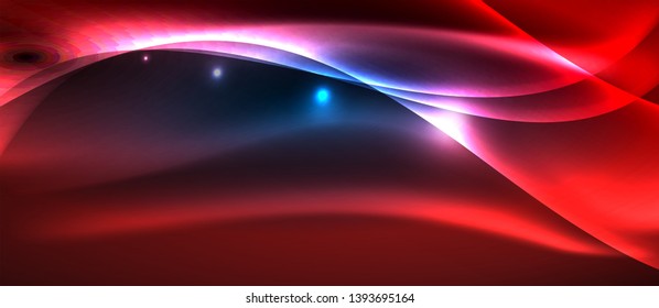 Glowing abstract wave on dark, shiny motion, magic space light. Vector techno abstract background