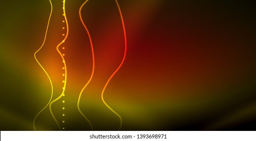 Glowing abstract wave on dark, shiny motion, magic space light. Vector techno abstract background