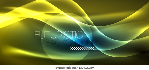 Glowing abstract wave on dark, shiny motion, magic space light. Vector techno abstract background