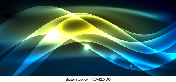 Glowing abstract wave on dark, shiny motion, magic space light. Vector techno abstract background