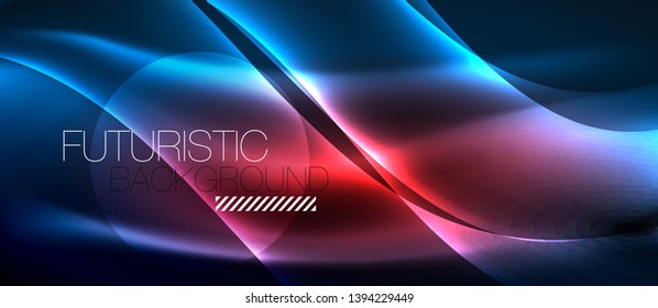 Glowing abstract wave on dark, shiny motion, magic space light. Vector techno abstract background
