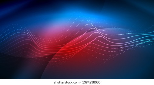 Glowing abstract wave on dark, shiny motion, magic space light. Vector techno abstract background, blue color