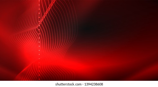 Glowing abstract wave on dark, shiny motion, magic space light. Vector techno abstract background
