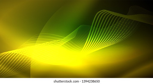 Ola abstracta brillante en movimiento oscuro y brillante, luz espacial mágica. Fondo abstracto Vector Techno