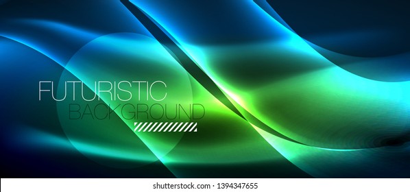 Glowing abstract wave on dark, shiny motion, magic space light. Vector techno abstract background
