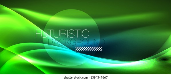 Onda abstrata brilhante no escuro, movimento brilhante, luz do espaço mágico. Plano de fundo abstrato do tecno vetorial