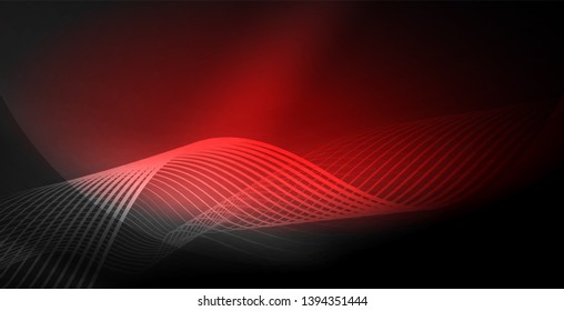 Ola abstracta brillante en movimiento oscuro y brillante, luz espacial mágica. Fondo abstracto Vector Techno