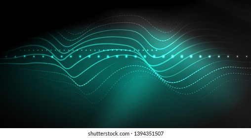 Ola abstracta brillante en movimiento oscuro y brillante, luz espacial mágica. Fondo abstracto Vector Techno