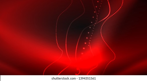 Glowing abstract wave on dark, shiny motion, magic space light. Vector techno abstract background
