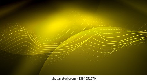Glowing abstract wave on dark, shiny motion, magic space light. Vector techno abstract background