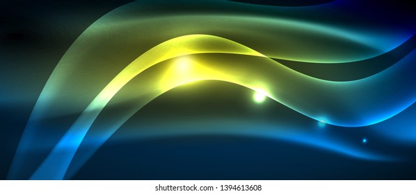 Glowing abstract wave on dark, shiny motion, magic space light. Vector techno abstract background