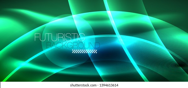 Glowing abstract wave on dark, shiny motion, magic space light. Vector techno abstract background