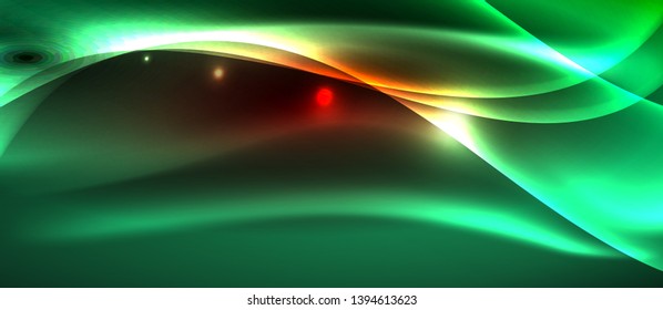 Glowing abstract wave on dark, shiny motion, magic space light. Vector techno abstract background