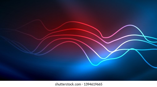 Glühende abstrakte Welle auf dunkler, glänzender Bewegung, zauberhaftes Raumlicht. Abstrakter Vektor-Techno-Hintergrund, blaue Farbe