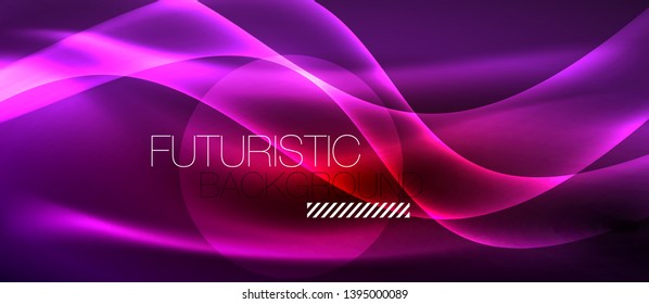 Glowing abstract wave on dark, shiny motion, magic space light. Vector techno abstract background