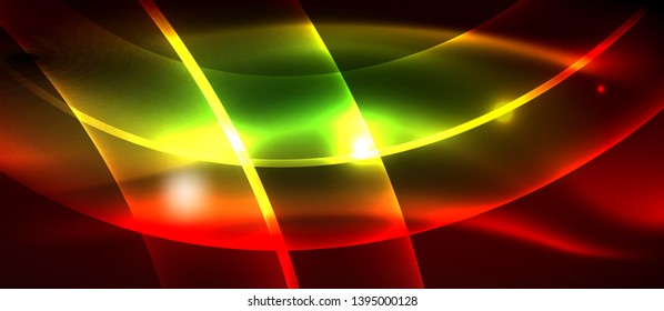 Glowing abstract wave on dark, shiny motion, magic space light. Vector techno abstract background