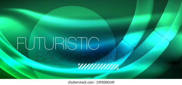 Glowing abstract wave on dark, shiny motion, magic space light. Vector techno abstract background