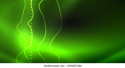 Ola abstracta brillante en movimiento oscuro y brillante, luz espacial mágica. Fondo abstracto Vector Techno